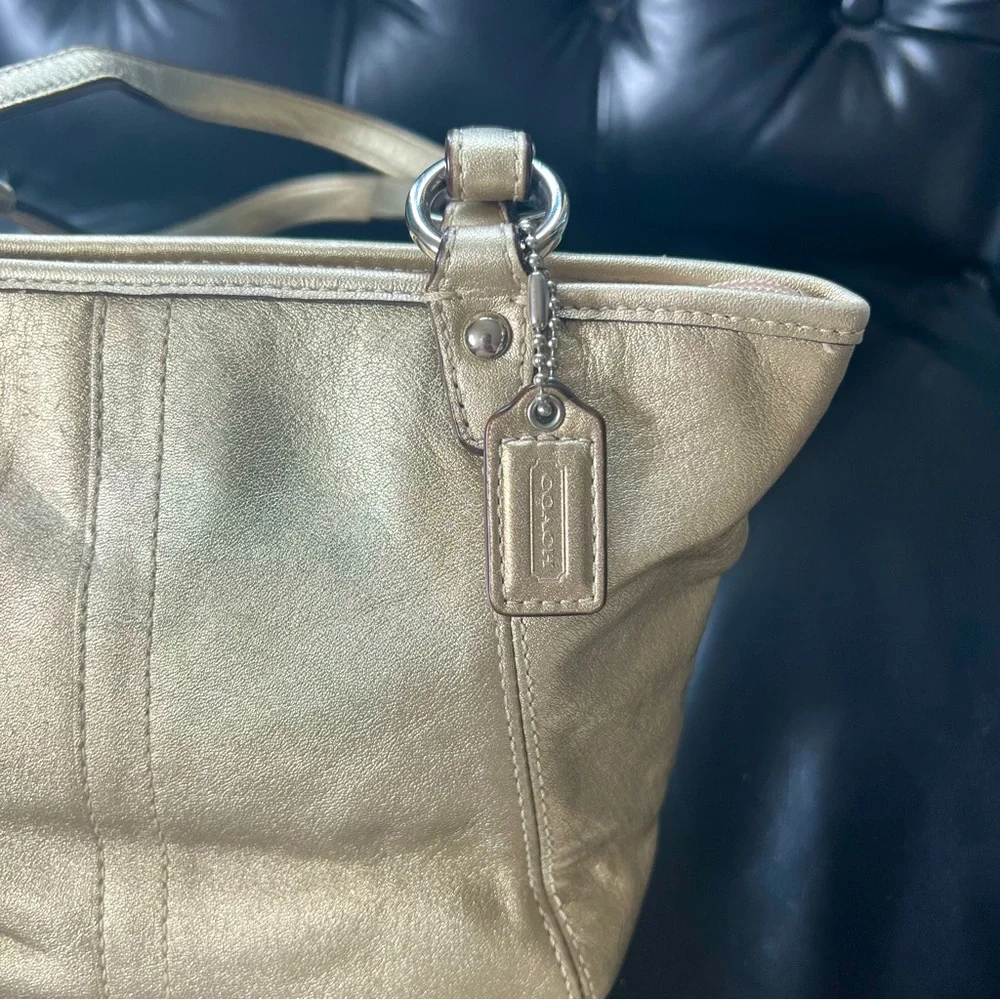 Vintage Coach Leah Metalic Gold Leather Mini‎ Tote